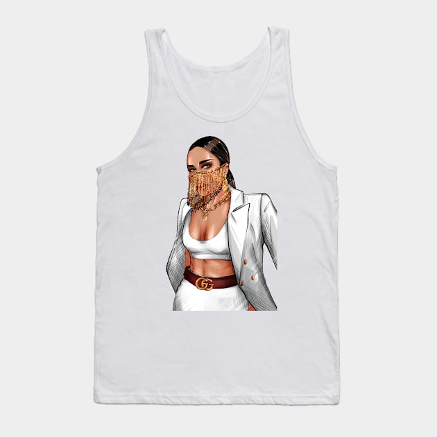 Business African American woman in white jacket and gold mask. Tank Top by ArctiumStudio